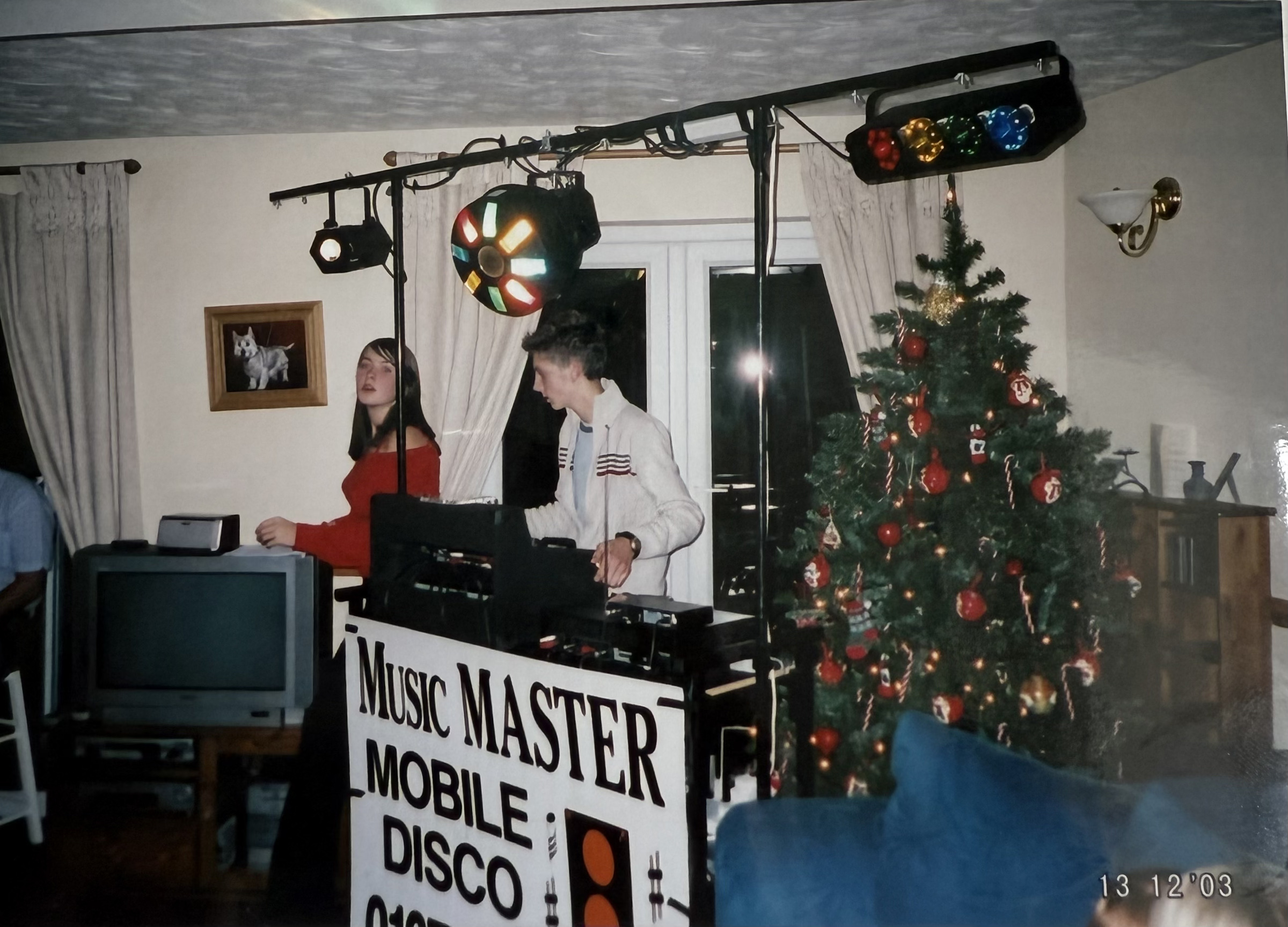 The Music Master Mobile Disco decks and lighting rig at a party